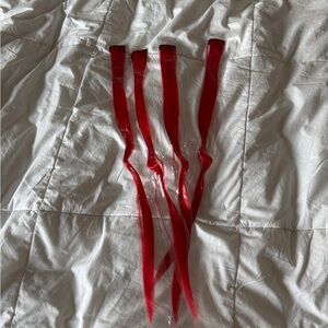 Bright Red Clip In Hair Extensions 12” Synthetic Straight Set of 4 Wefts